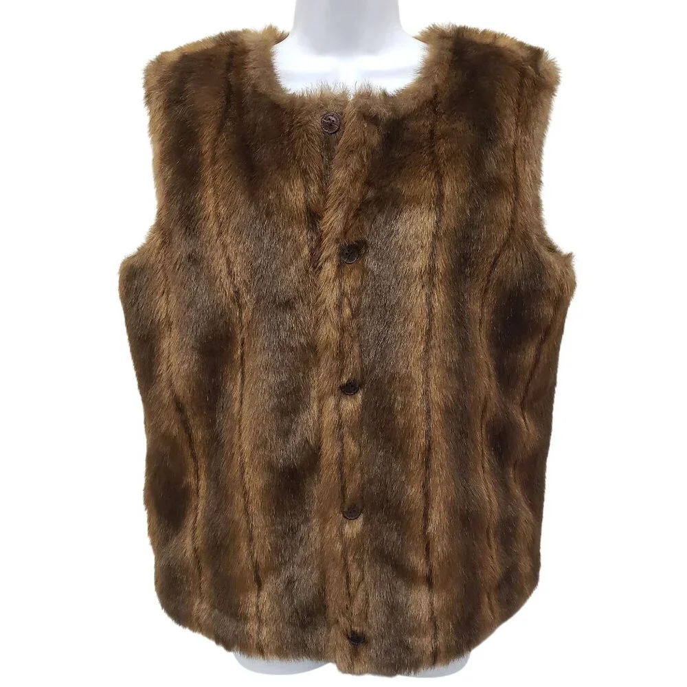 Denim & Co Womens Reversible Denim Vest Button Jacket Faux Fur Size Large - Picture 4 of 10